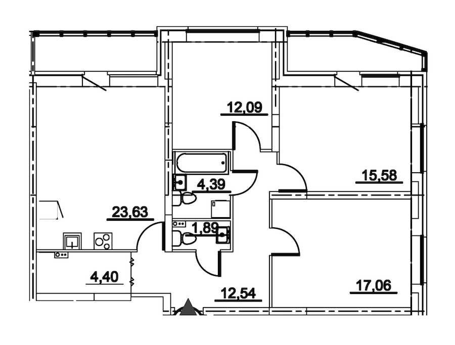 Трехкомнатная квартира в : площадь 98.53 м2 , этаж: 2 – купить в Санкт-Петербурге